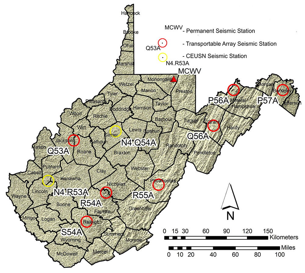 Seismic stations in WV