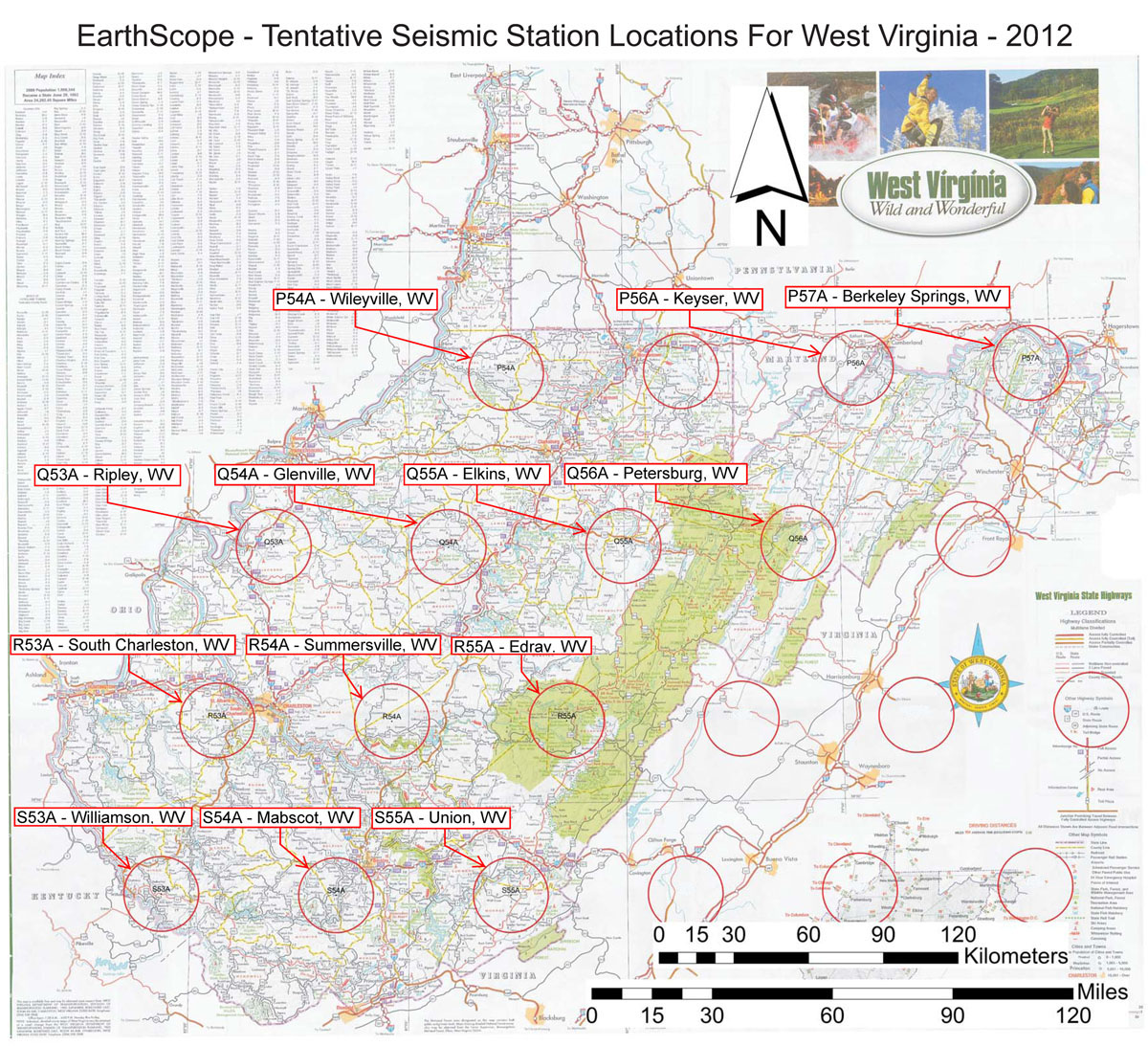 Location Map - EarthScope Seismic Stations in WV