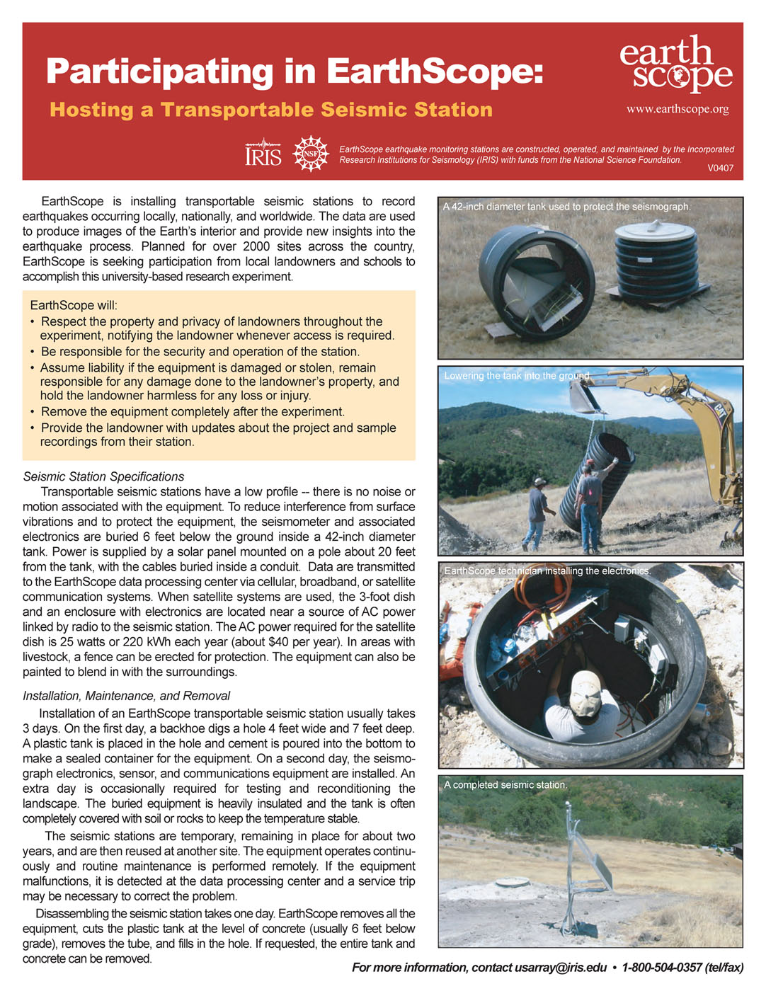 Information for EarthScope Volunteers
