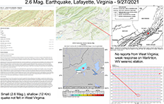 image of map and information pertaining to the September 27, 2021 Virginia earthquakes
