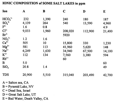 Ionic Composition of Some Salt Lakes