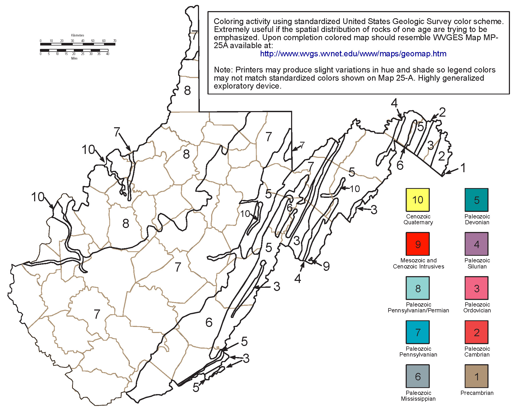 Color by Number WV Geo Map w/key