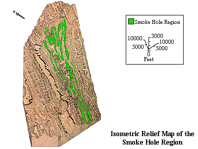 Isometric Relief Map of the Smoke Hole Region