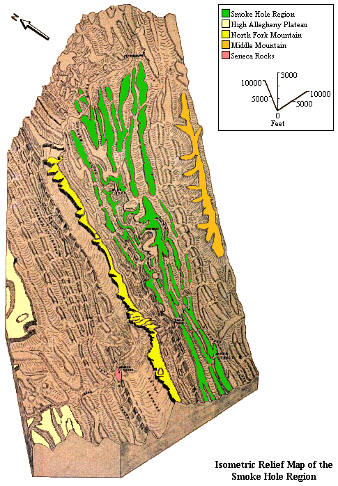 Isometric Relief Map of the Smoke Hole Region, Large Version