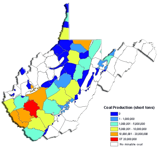 Coal Production Reported in 2002 (in short tons)