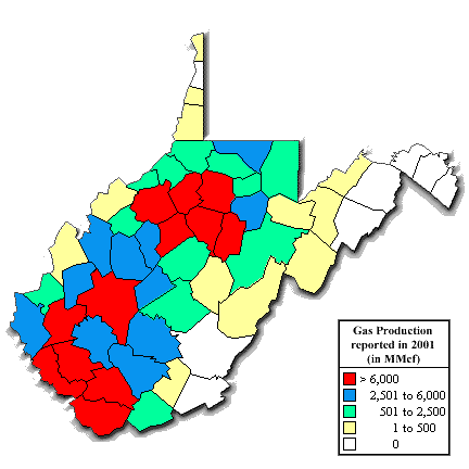 Gas Production Reported in 2001 (in million tons)