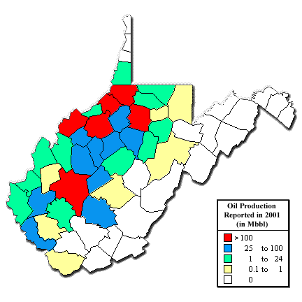 Oil Production Reported in 2001 (in million tons)
