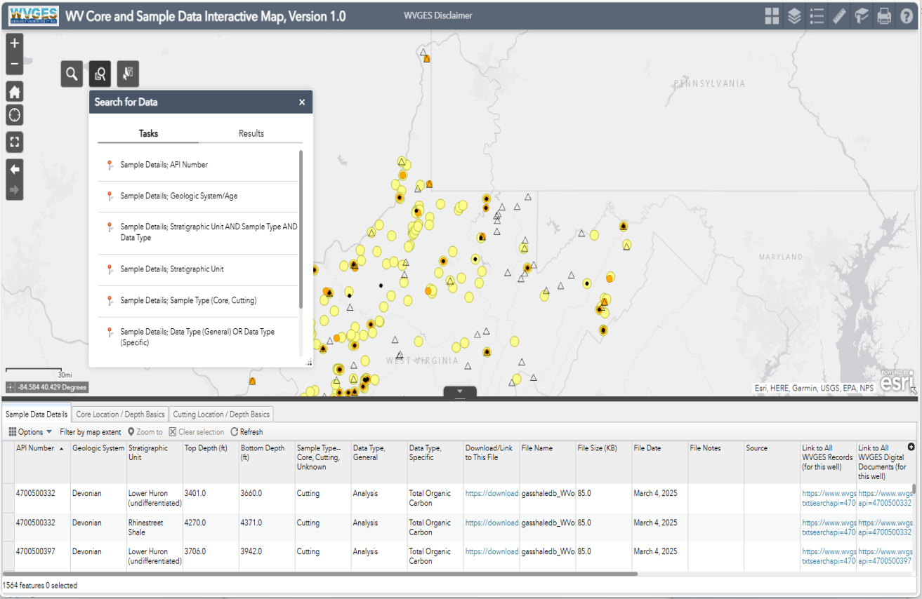 core and sample map