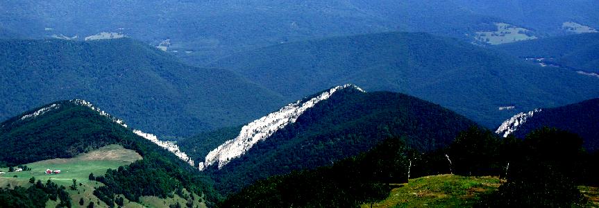 View of Nelson Rocks from the east, Silurian Tuscarora Sandstone doubled by faulting, Circleville