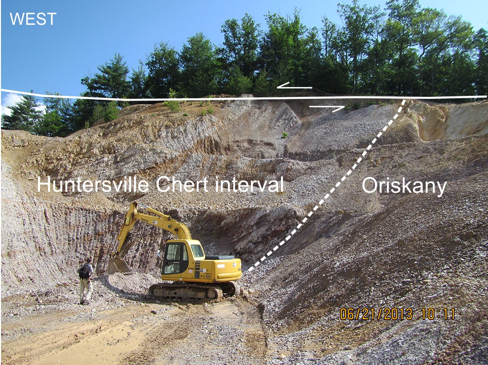 Major thrust fault exposed in Farmhouse Lane Quarry, south of Huntersville, WV