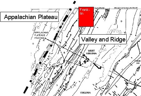 Physiographic provinces and the locations of the Franklin Quadrangle