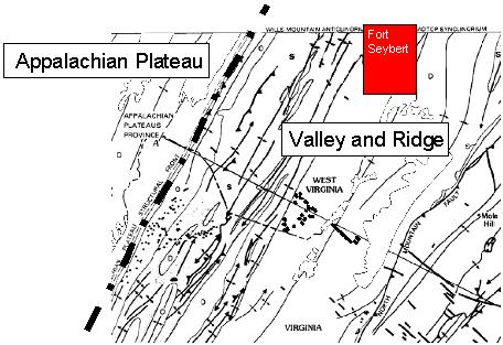 Physiographic provinces and the locations of the Fort Seybert Quadrangle