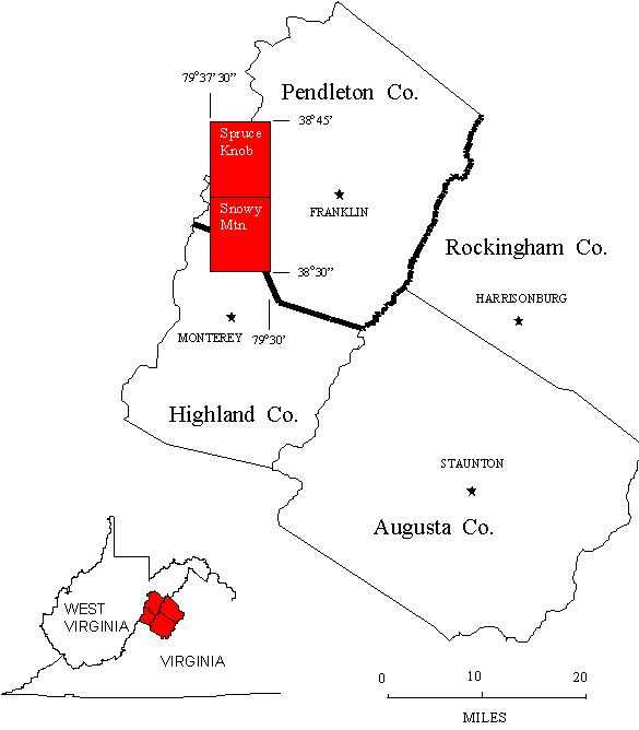 Location Map, Snowy Mountain and Spruce Knob Quadrangles