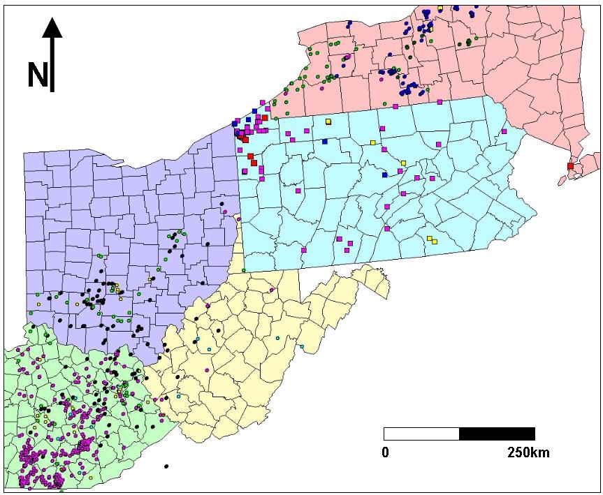 Figure 2.  Map showing the location of the wells within the study area used for seismic correlation to date.