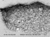 FIGURE A3-4 D. SEM photomicrograph of polymodal 
            decimicron- to centimicron-size planar-c dolomite lining a medium 
            vug in the Trenton Formation. The Fe concentration of this dolomite 
            is 8.98 wt.%, indicating saline basinal brine as the dolomitizing 
            fluid. Prudential 1A well, Marion County, OH, 1855 ft.